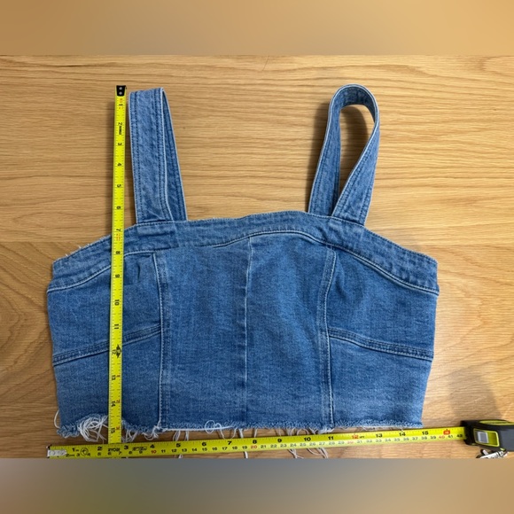 Free People Denim Blue Jean Crop Top Tank Raw
Hem Back Button Bustier - Picture 8 of 8